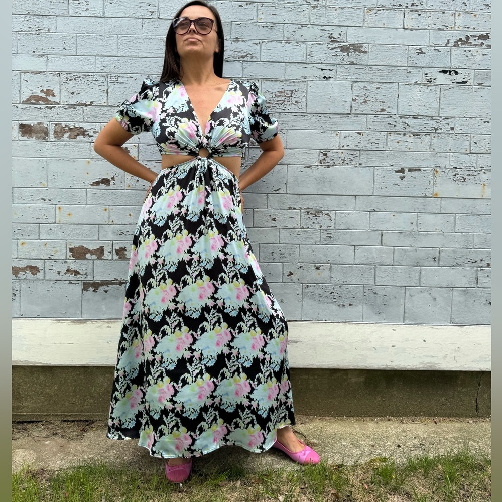 Topshop Black Floral Keyhole Dress